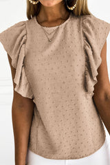 Khaki Swiss Dot Ruffle Armhole Tank Top