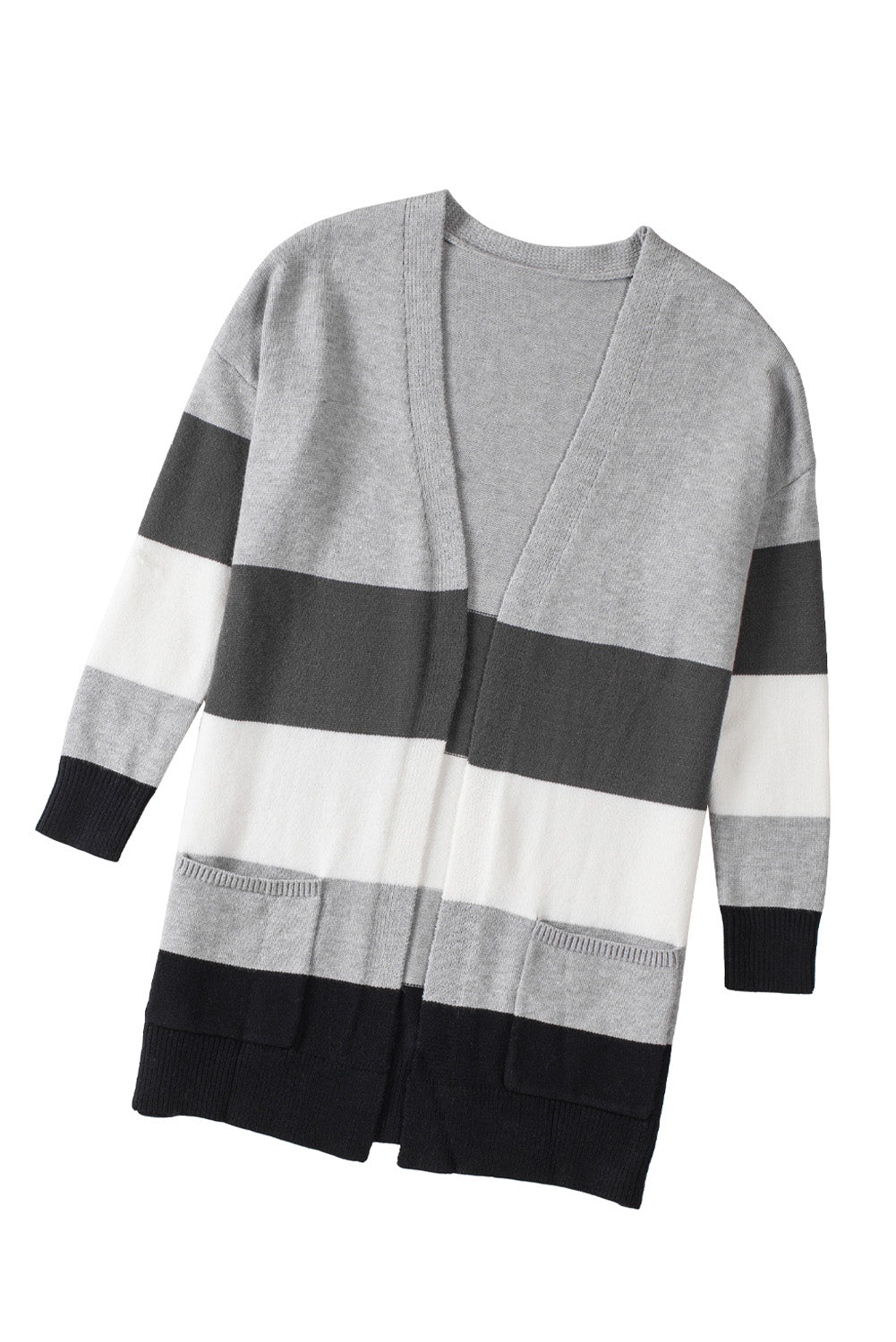 Khaki Open Front Colorblock Cardigan with Pockets