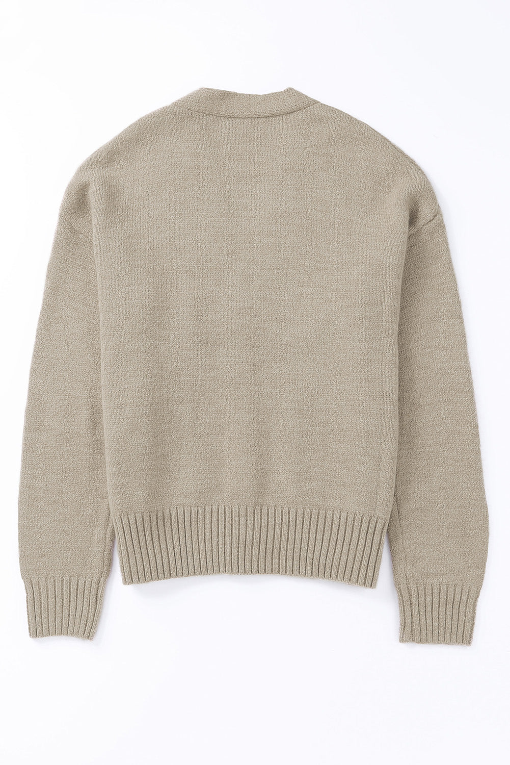 Khaki Drop Shoulder Button Front V Neck Cardigan with Pockets