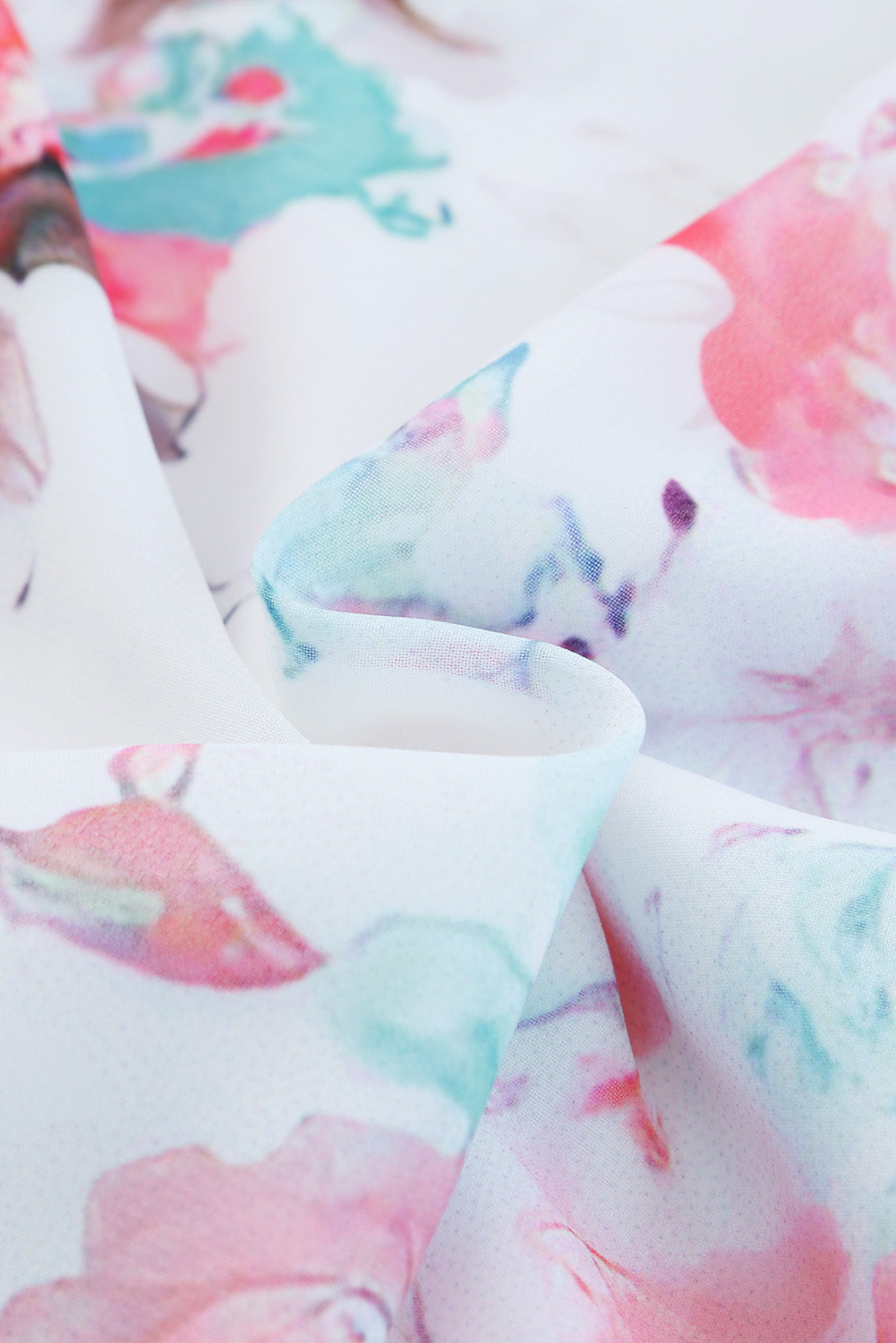 White V Neck Short Sleeves Floral Print Maxi Dress