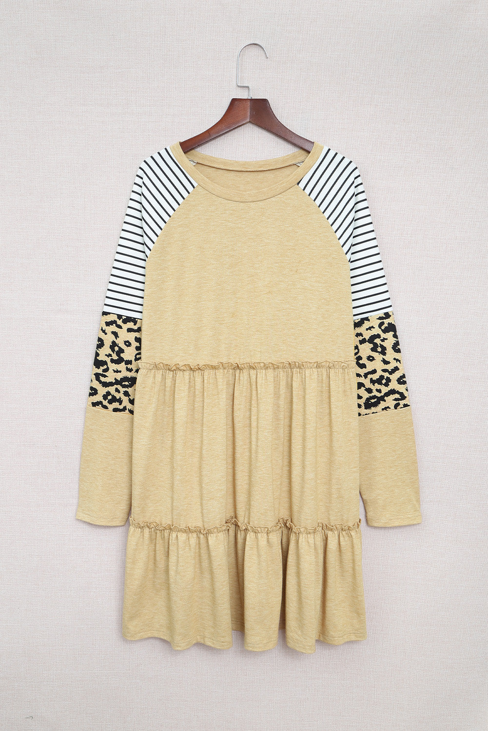 Black Striped Leopard Patchwork Long Sleeve Mini Dress