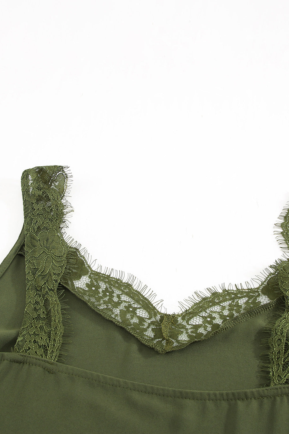 Green Solid Lace Splicing Tank Top