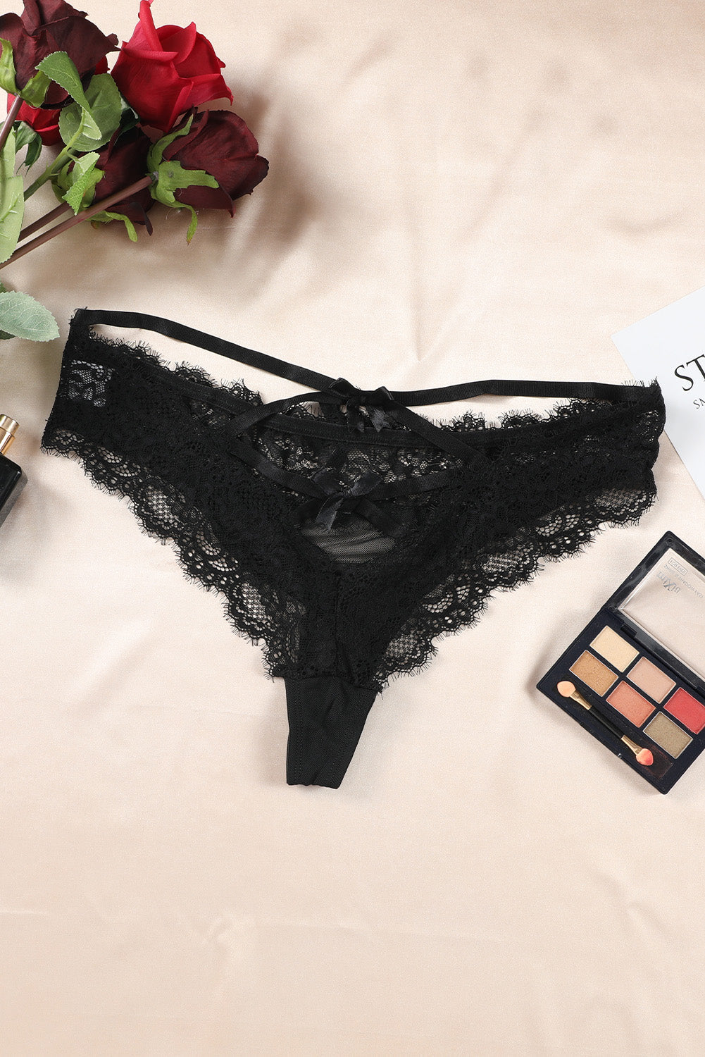 Black V-back Criss Cross Strappy Lace Panty