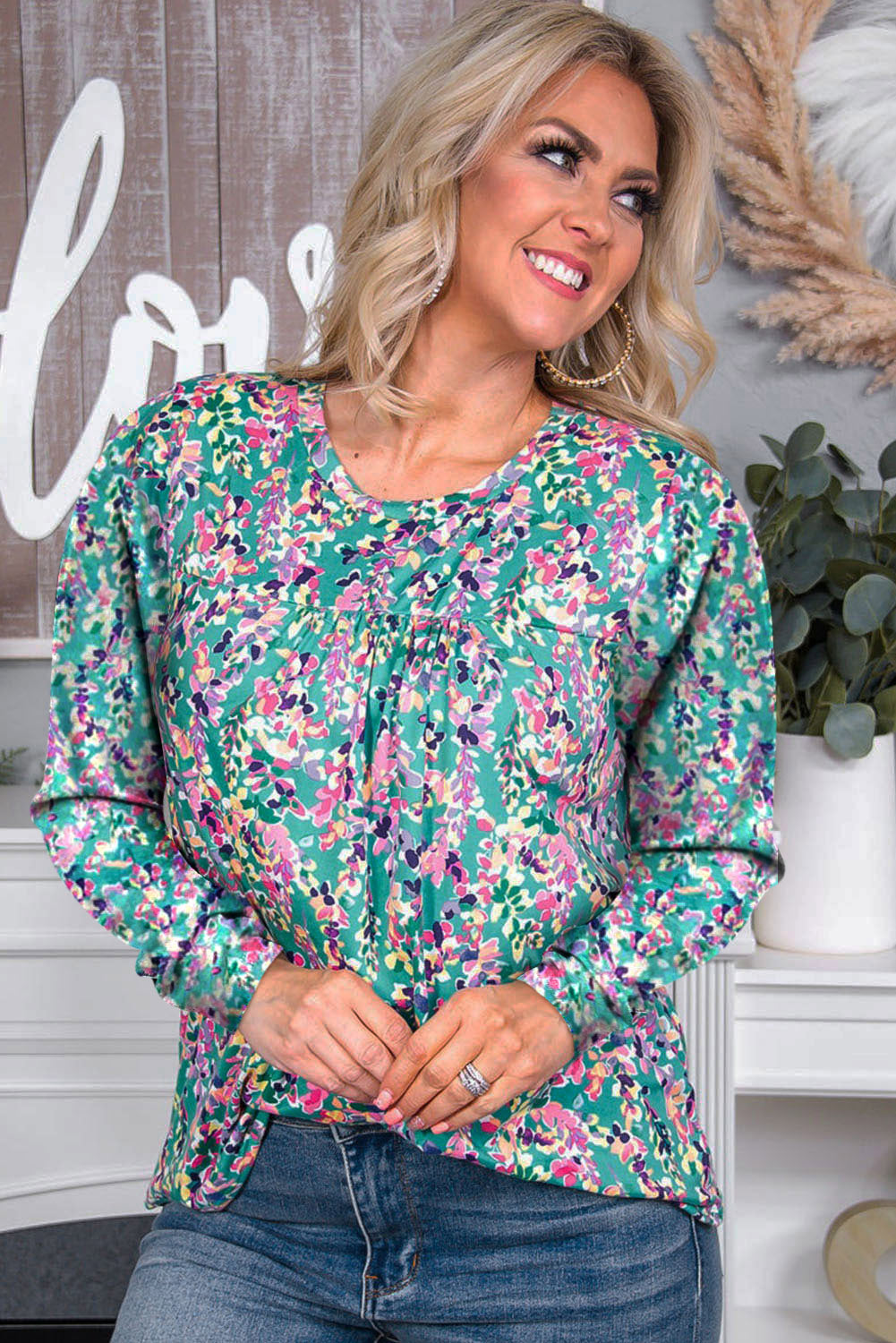 Green Wrap V Neck Floral Maxi Dress