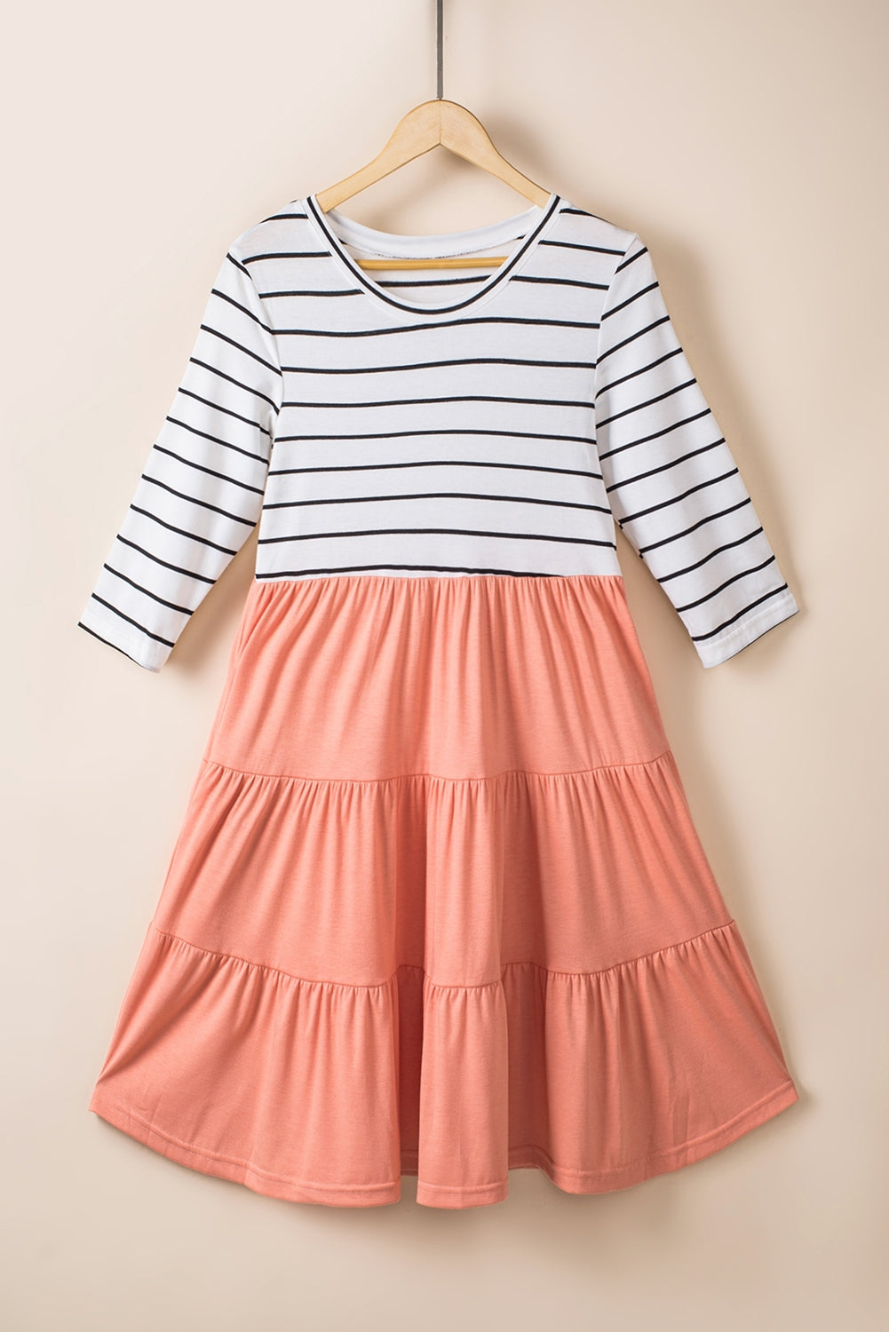 Striped Patchwork Tiered Ruffle T Shirt Dress