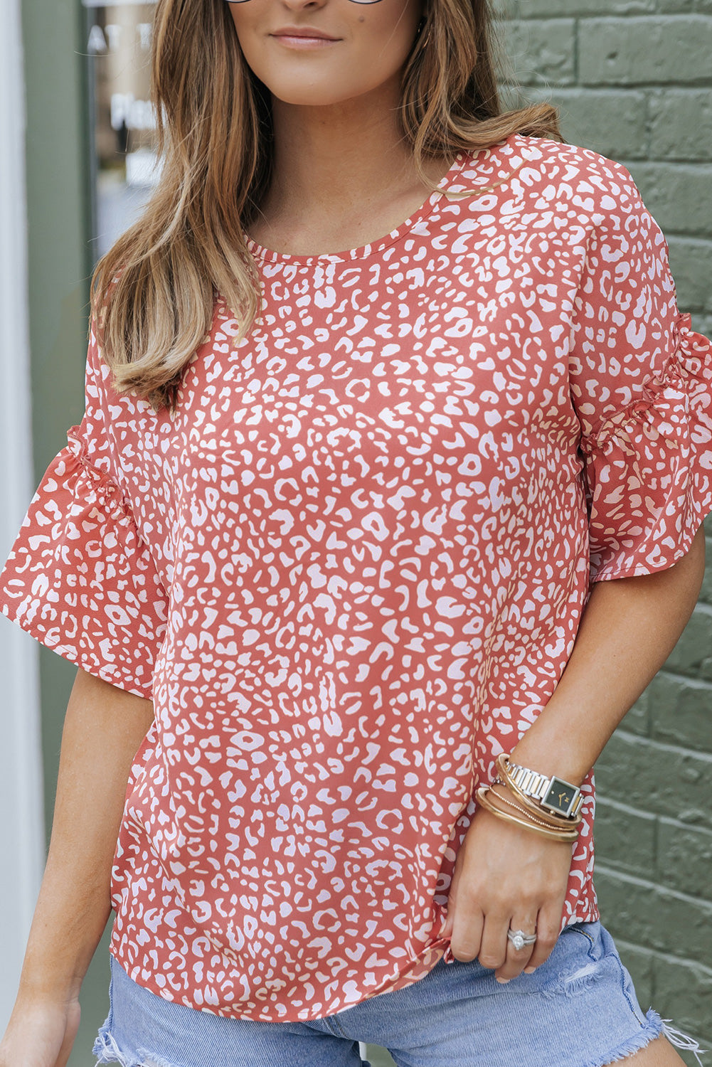 Pink Leopard Spotted Ruffle Sleeve T-Shirt