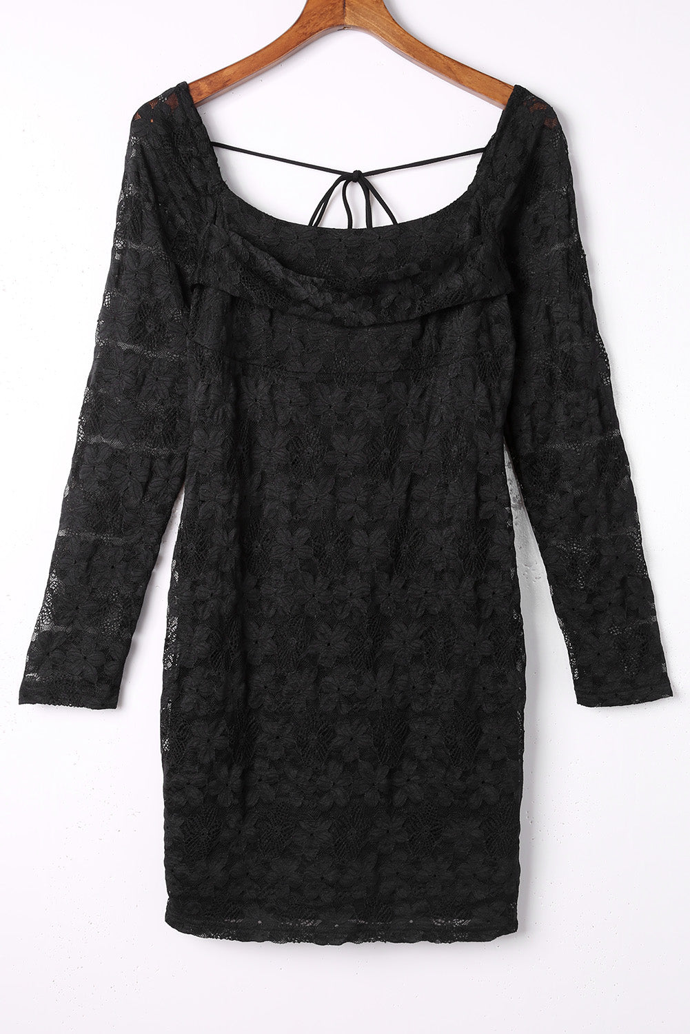 Black Square Neck Long Sleeve Lace Bodycon Mini Dress