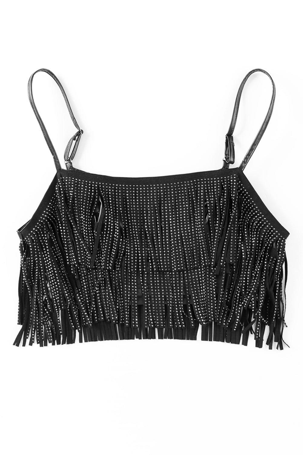 Black Tasseled Spaghetti Strap Cropped Tank Top