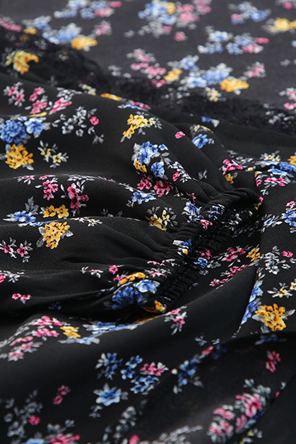 Black Wrap Eyelash V Neckline Long Sleeves Floral Dress