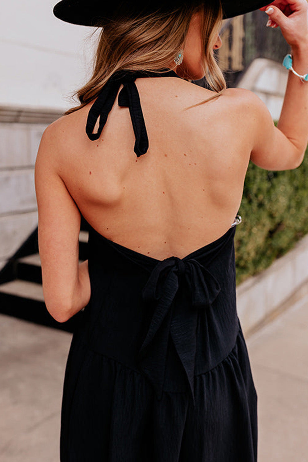 Black Halter Neck Backless Midi Dress