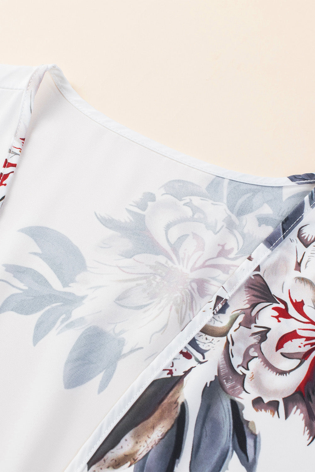 White Floral Print Summer Kimono