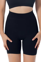 Black Stretchy Ribbed High Waist Yoga Shorts