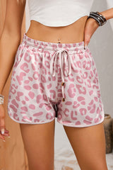 Pink Casual Drawstring Leopard Shorts