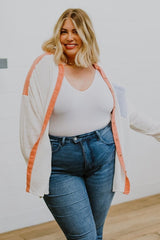 White Crinkle Colorblock Chest Pocket Plus Size Shirt