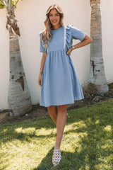 Sky Blue Ruffle Chambray Midi Dress