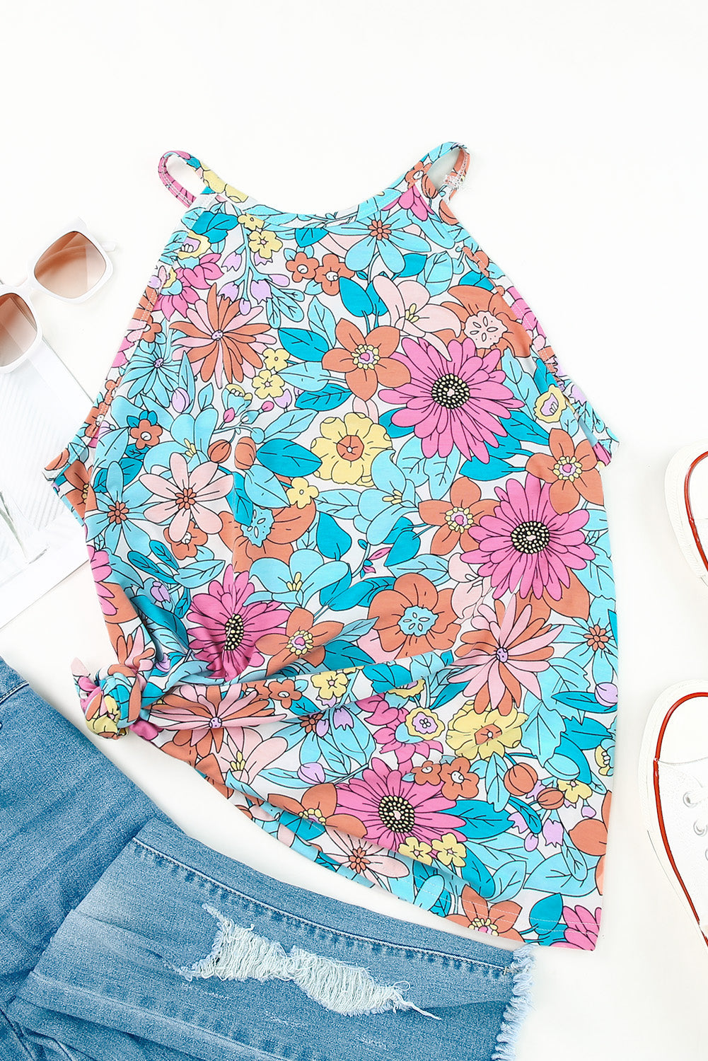 Multicolor Floral Print Sleeveless Tank Top