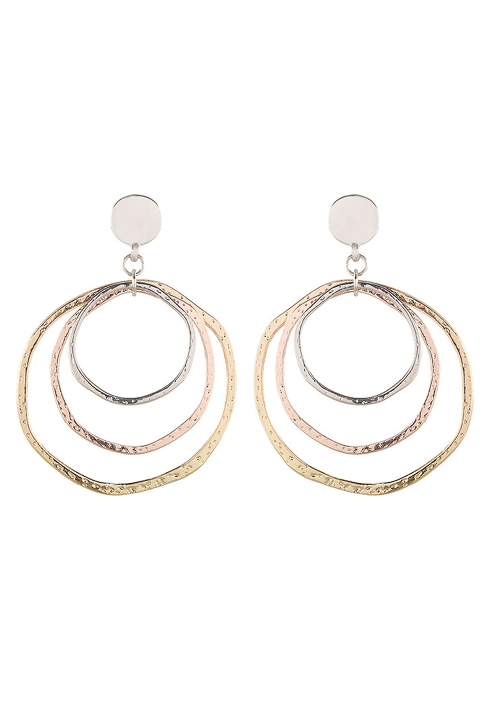 Silver 3-color Concentric Rings Dangle Earrings