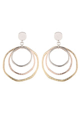 Silver 3-color Concentric Rings Dangle Earrings