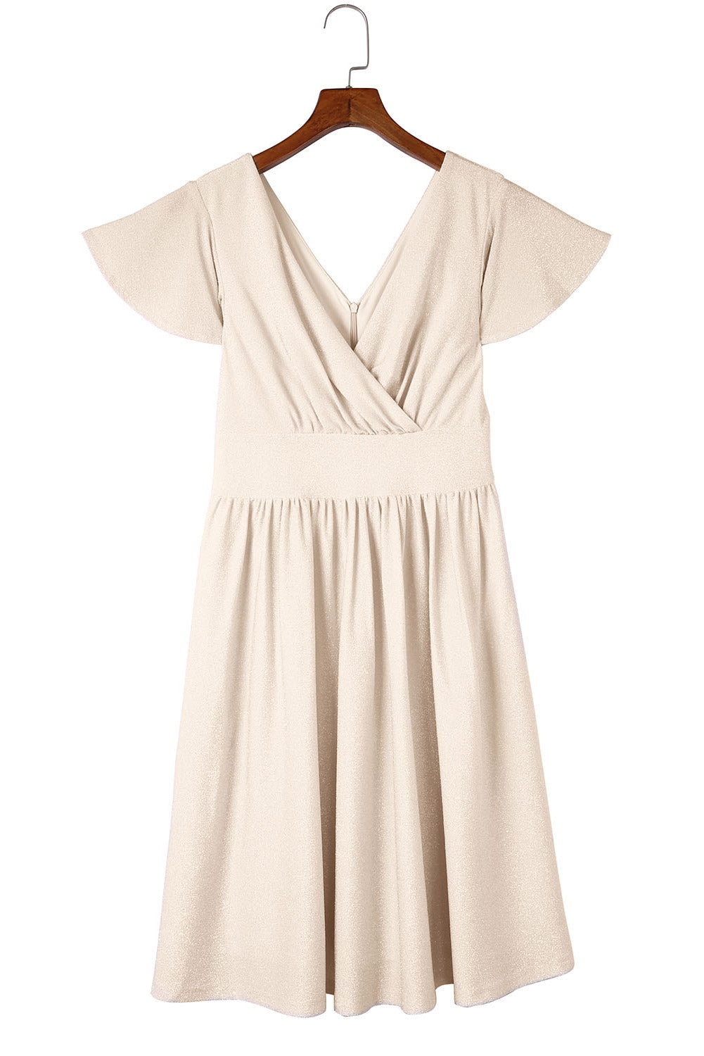 Khaki V Neck Wrap Ruched Flowy Midi Dress