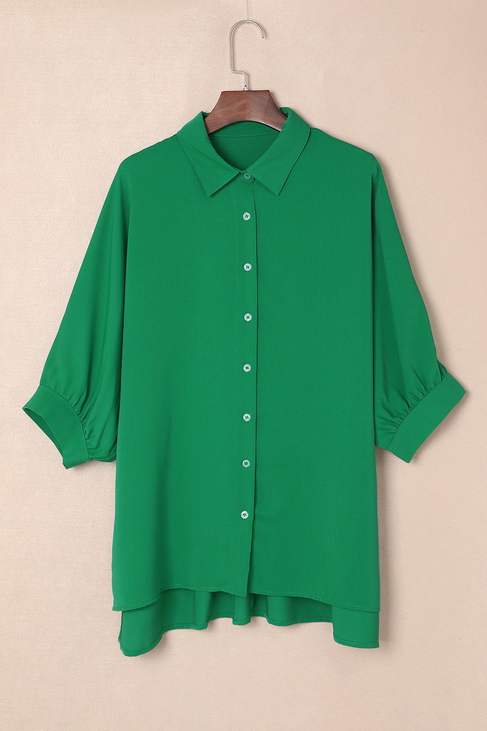 Green 3/4 Puff Sleeve Oversize Shirt