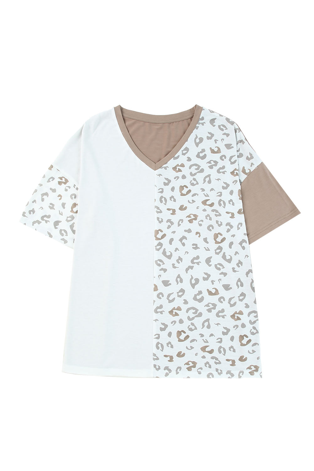 White Plus Size Leopard Patchwork Short Sleeve Top