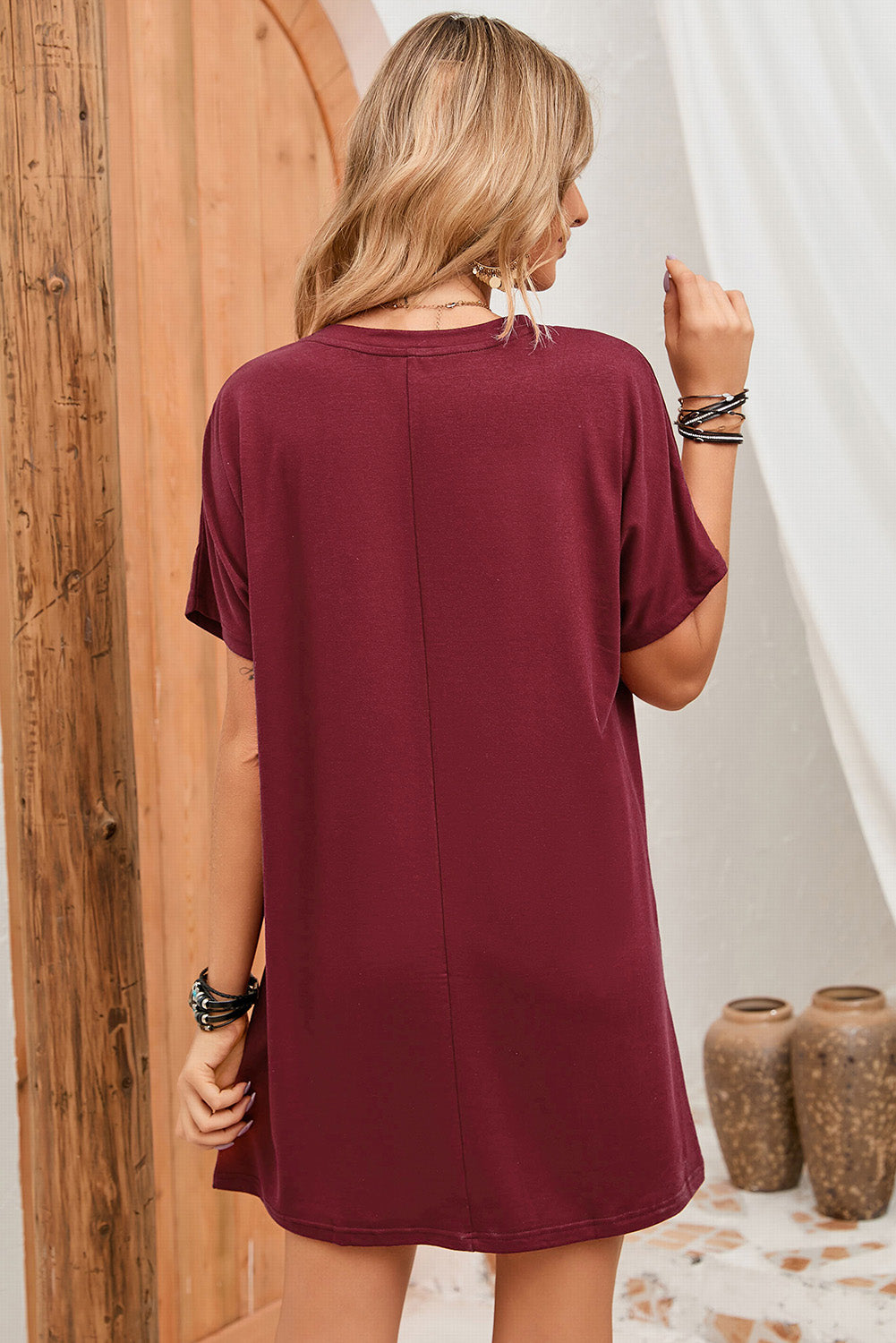 Black Side Pockets Short Sleeve Tunic Top