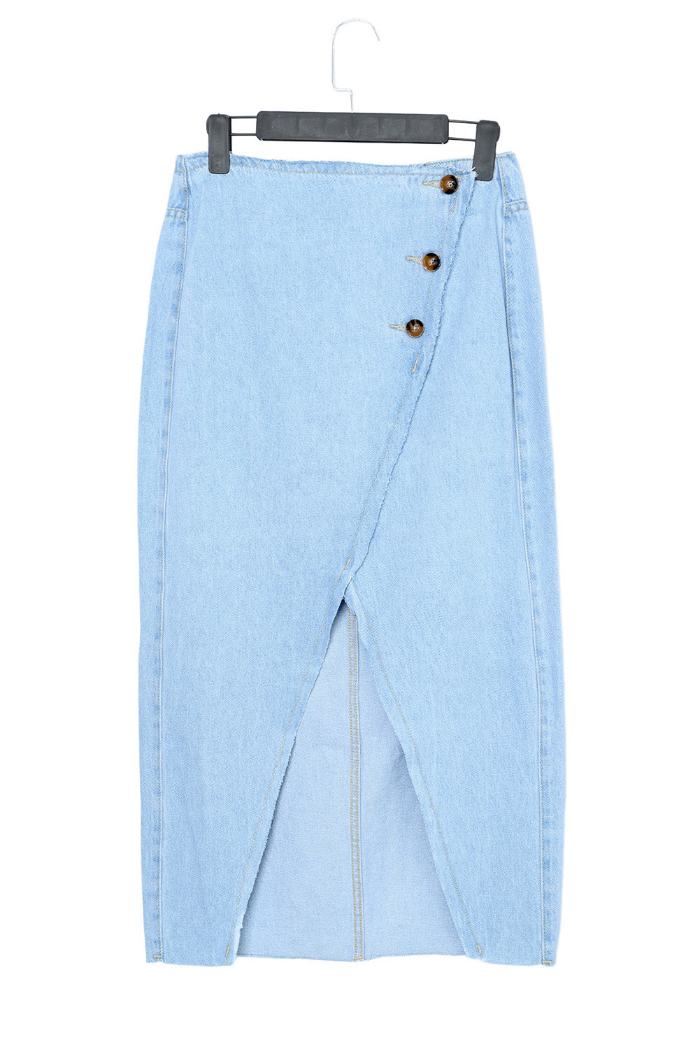 Sky Blue Buttoned Wrap Maxi Denim Skirt