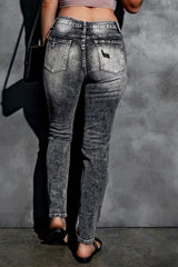 Gray Acid Wash High Rise Ripped Skinny Jeans