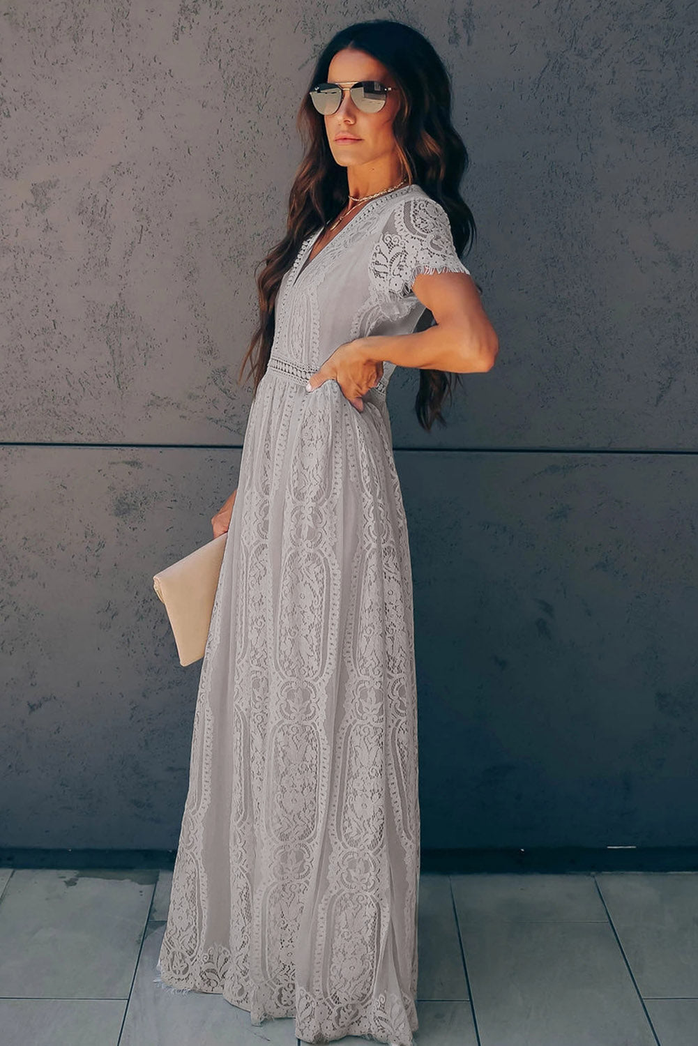White Blue Fill Your Heart Lace Maxi Dress