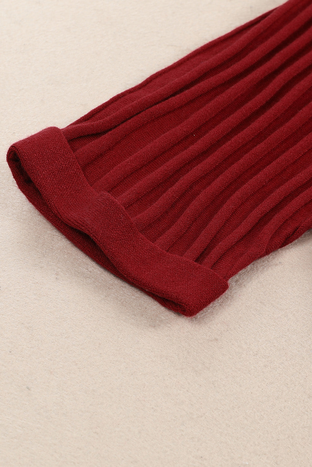 Red Ribbed Open Front Knit Cardigan