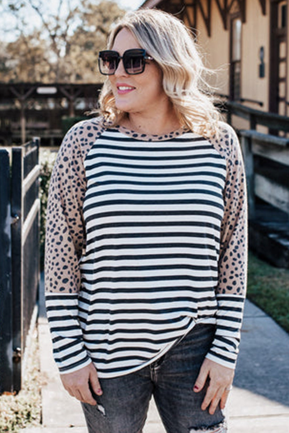 White Stripe Cheetah Raglan Top