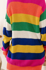 Multicolor Striped Print Longline Cardigan