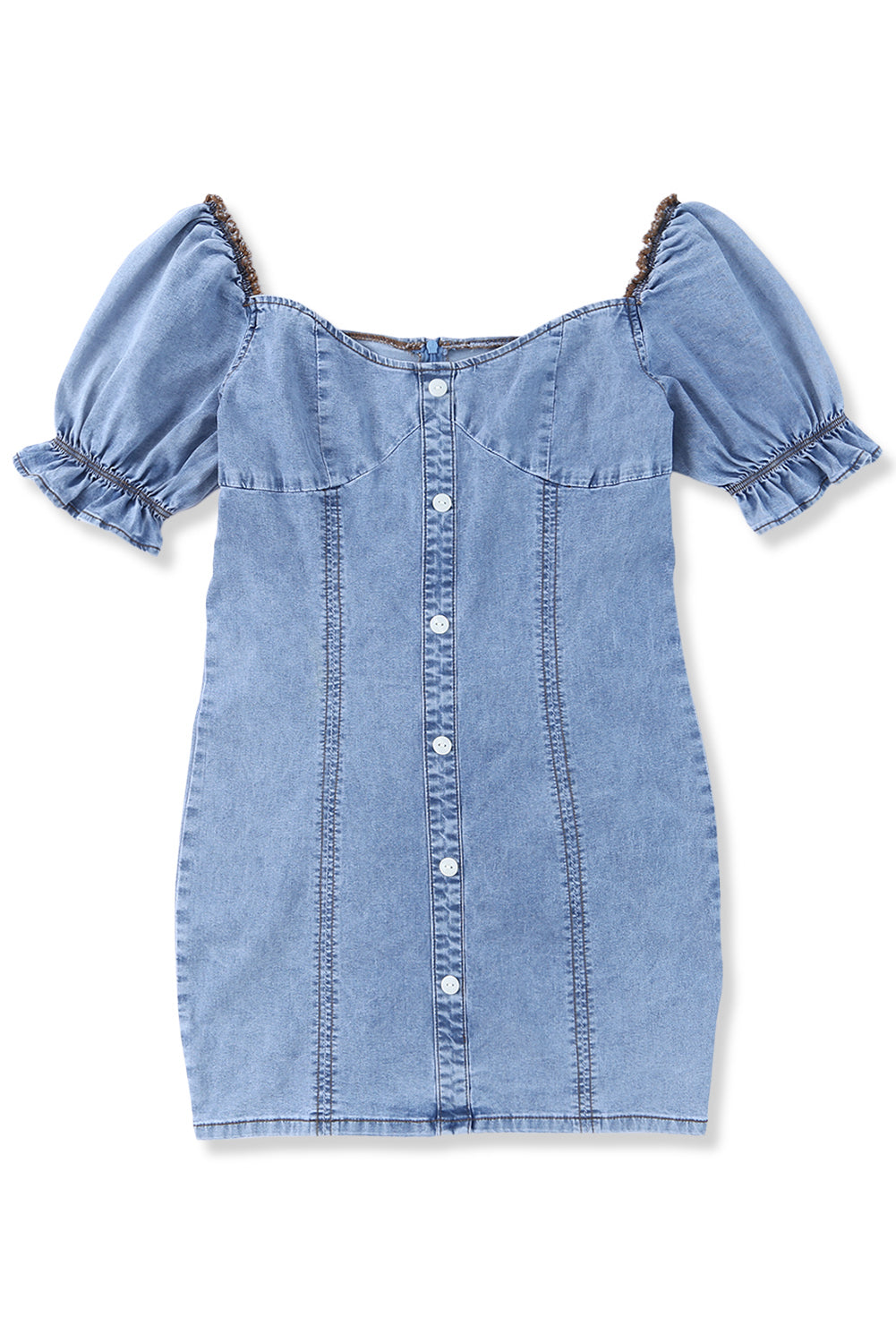 Sky Blue Buttoned Denim Bodycon Mini Dress