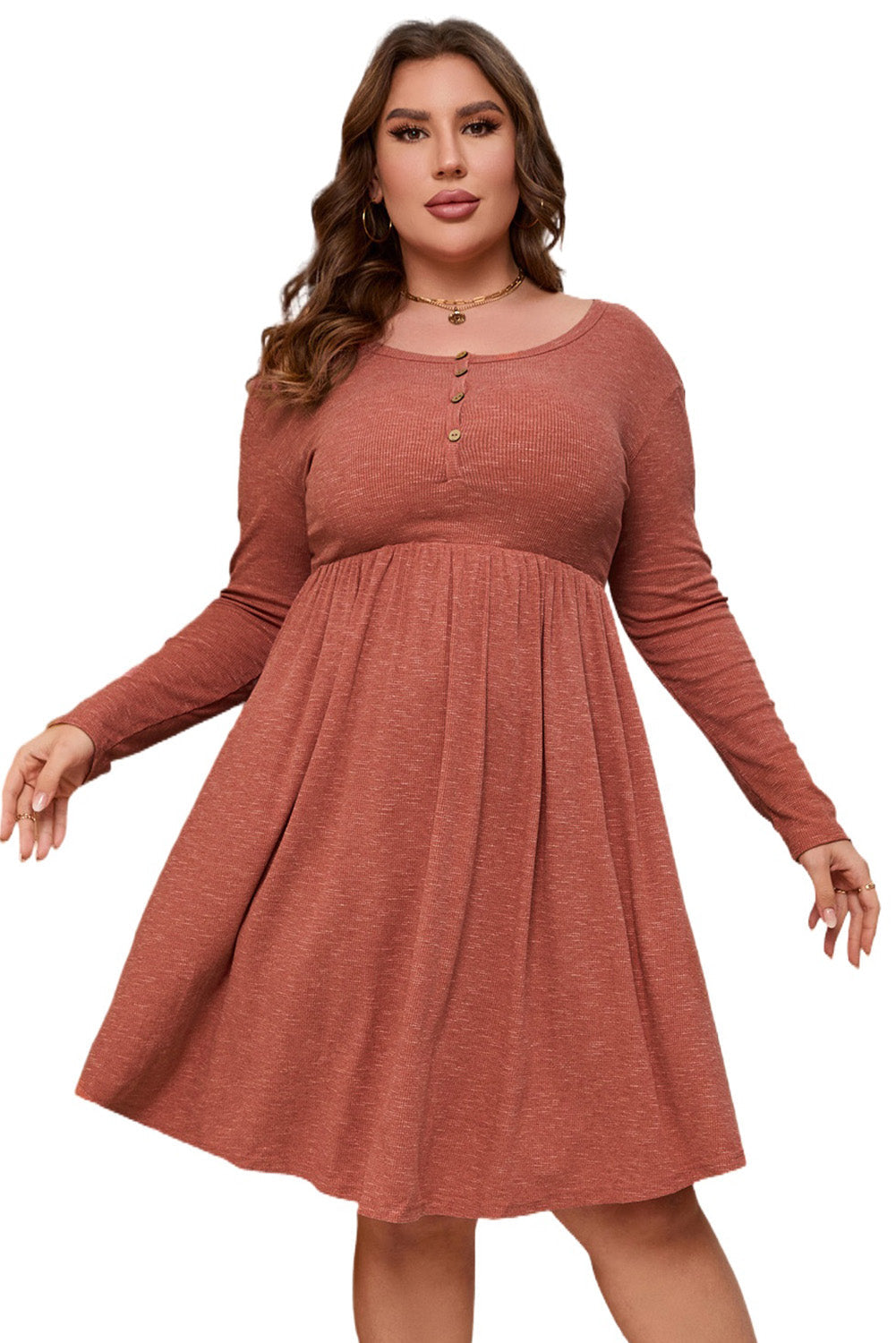 Red Plus Size Mineral Washed Ribbed Henley Dress