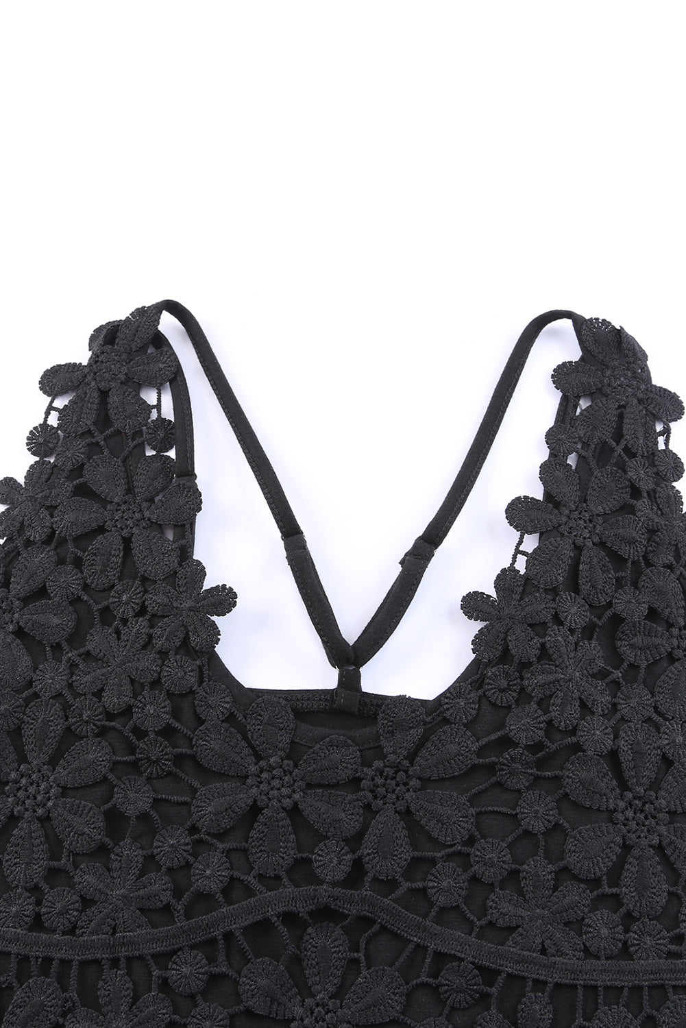 Black V Neck Floral Crochet Tank Top