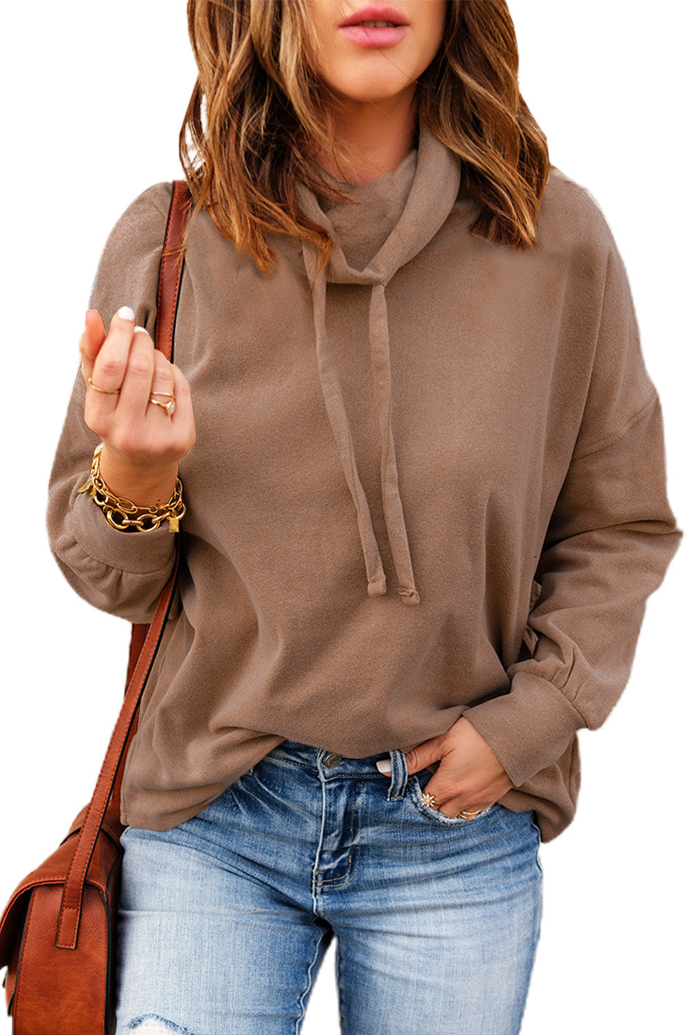 Cowl Neck Drop Shoulder Sweatshirt