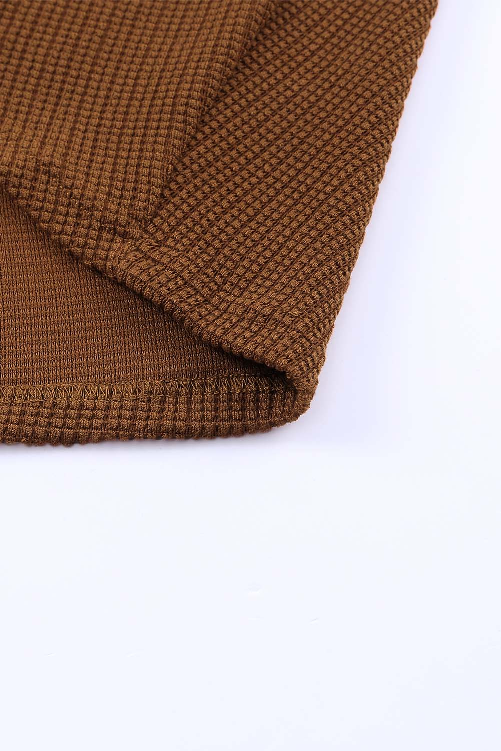 Brown Waffle Knit Open Front Rounded Hem Cardigan