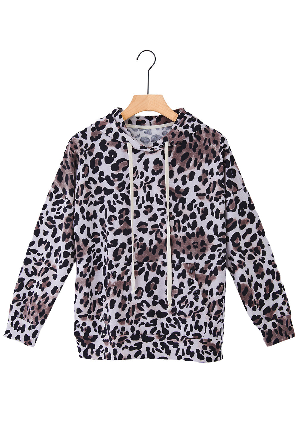 Leopard Print Kangaroo Pocket Pullover Hoodie