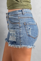 Sky Blue Gypsy Mid-rise Distressed Denim Shorts