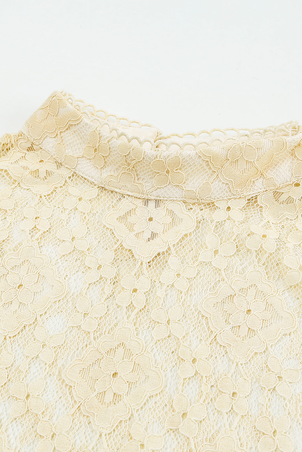 Beige Mock Neck Lace Blouse