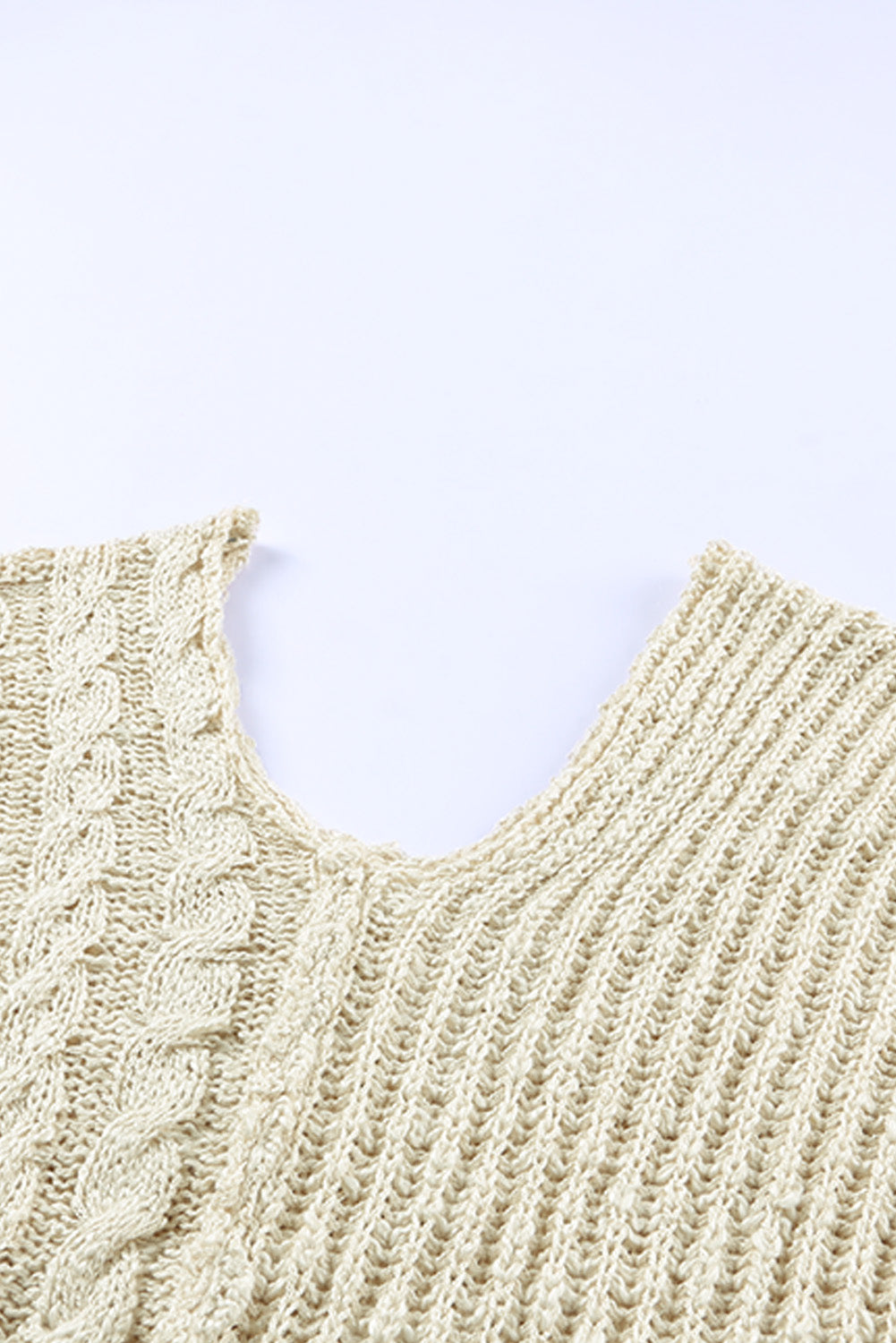 Beige V Neck Loose Knit Sweater