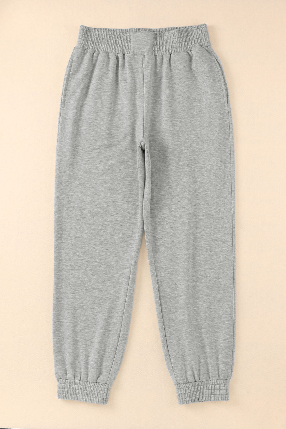 Gray Smocked High Waist Jogger Pants