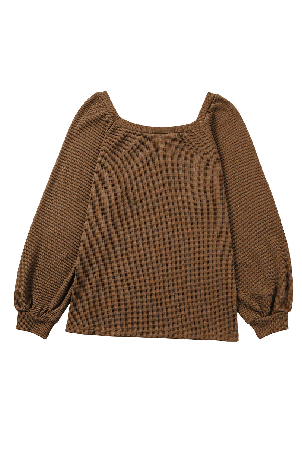 Square Neck Puff Sleeve Waffle Knit Top