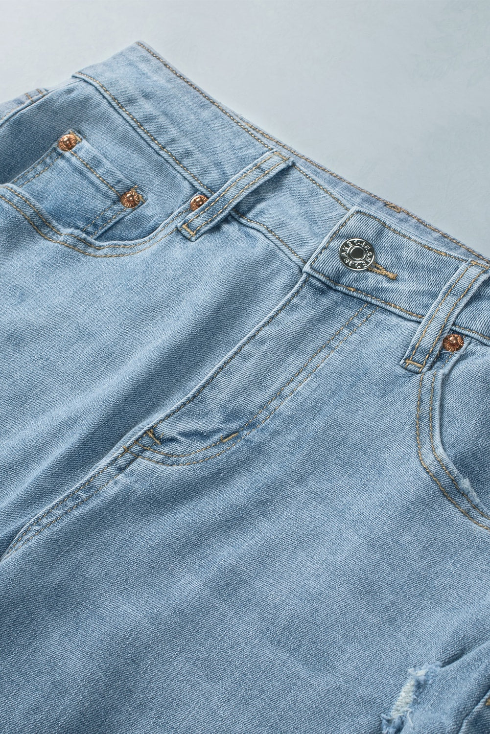 Sky Blue Light Wash Distressed Straight Jeans