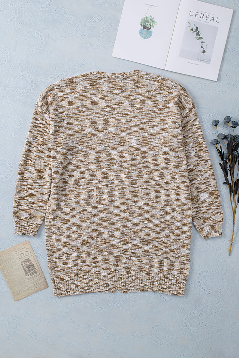 Brown Fuzzy Animal Knit Open Front Cardigan