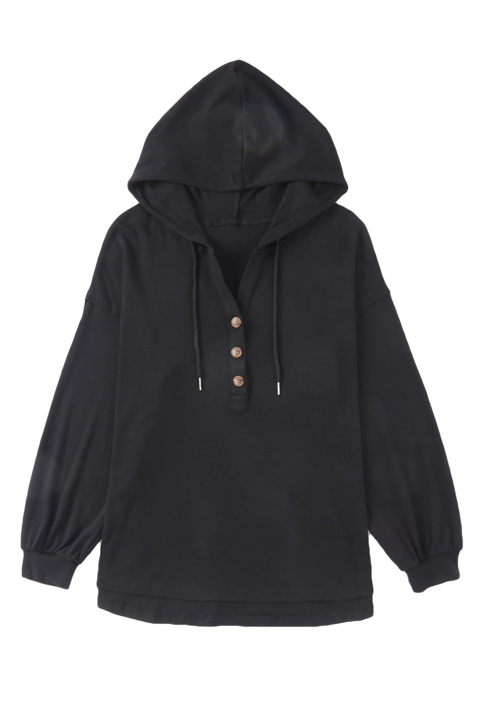 Buttoned High and Low Hem Hoodie