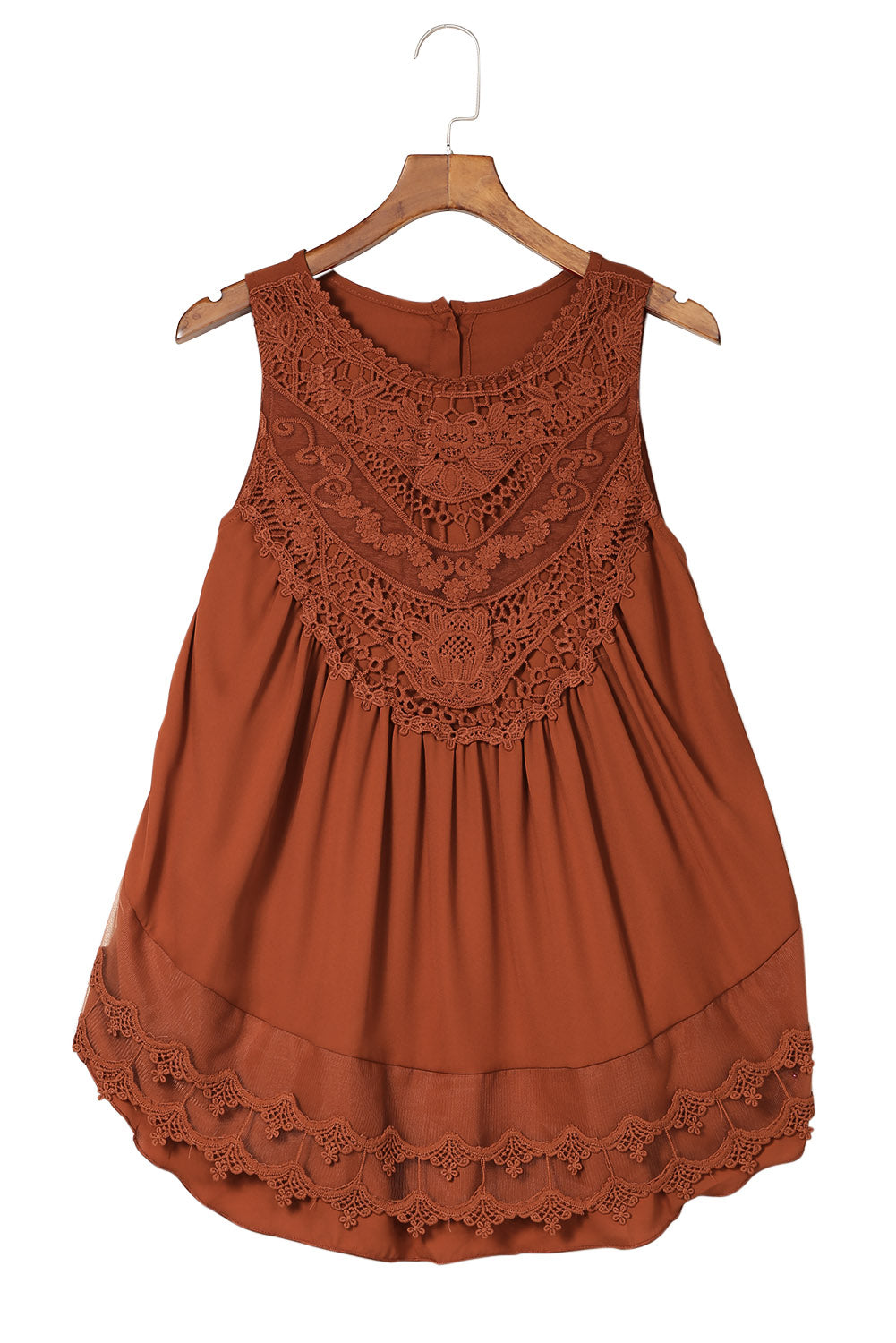 Black Lace Detail Buttons Back Sleeveless Top