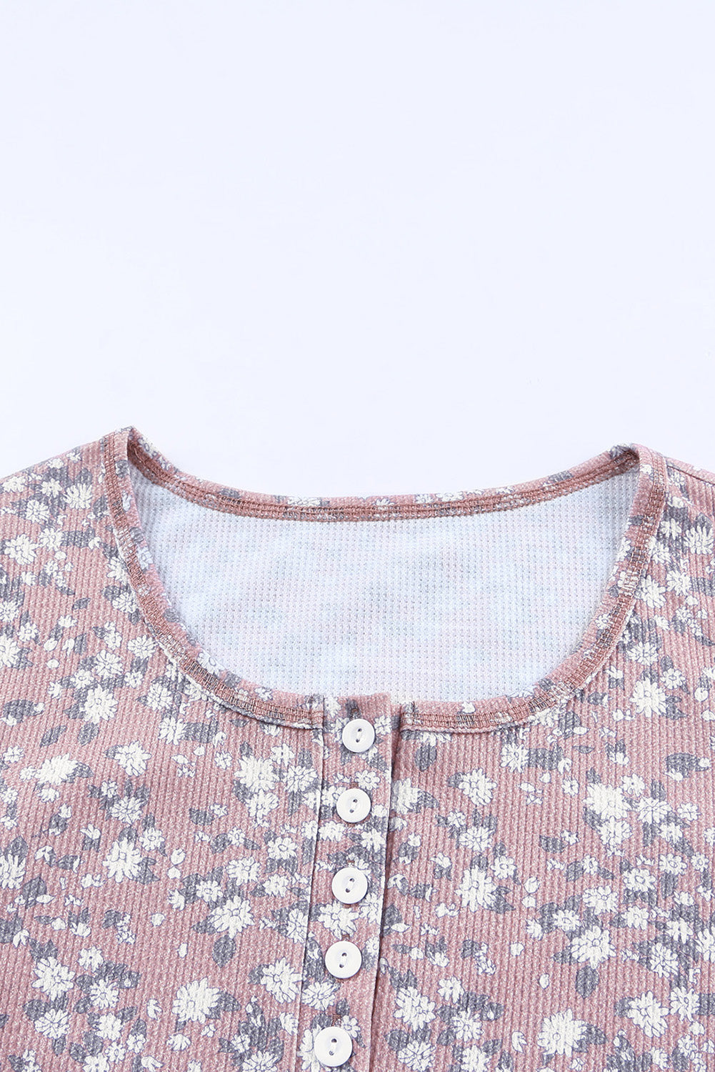 Pink Floral Print Long Sleeve Henley Top