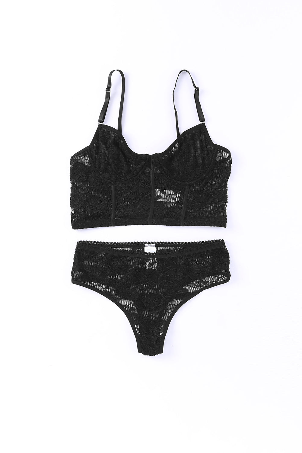 Black Soft Bone Lace Bustier Lingerie Set