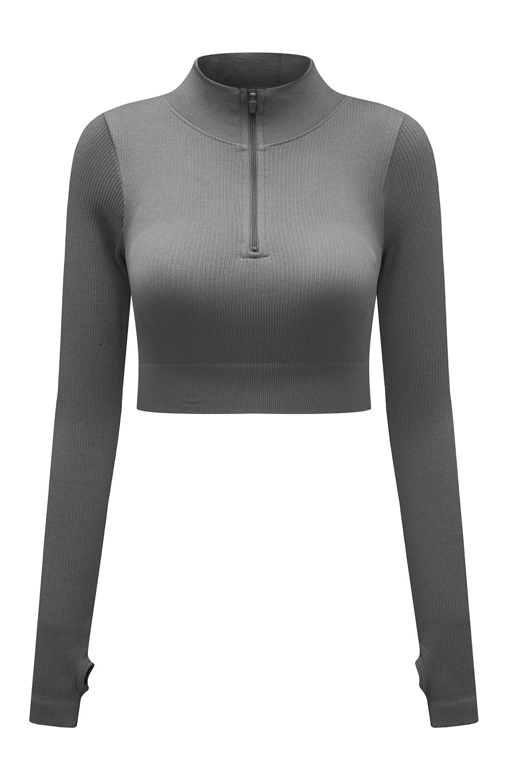 Black Half Zipper Long Sleeve Cropped Yoga Top